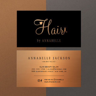 Hair salon glam black gold metallic hairstylist business card