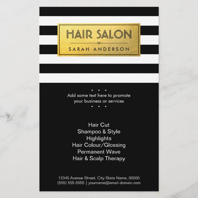 HAIR SALON - Gold Label and Black White Stripes Flyer (Front)