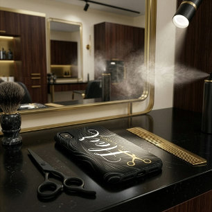 Hair Salon Hairstylist Modern Black Gold Scissors iPhone XS Max Case