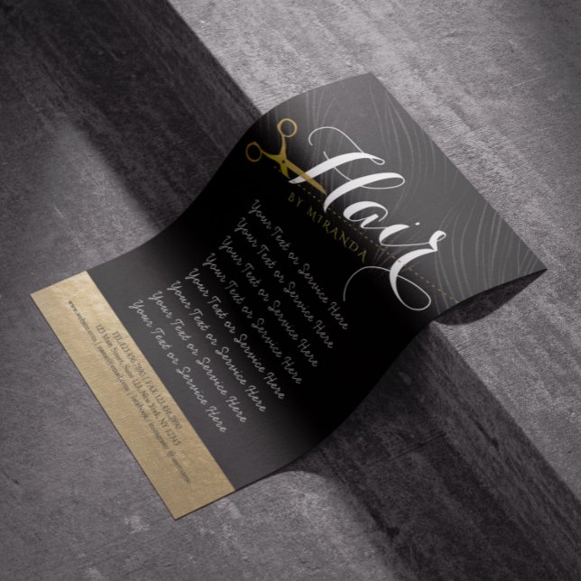 Hair Salon Hairstylist Modern Black Gold Scissors Flyer (Creator Uploaded)