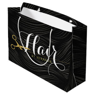 Hair Salon Hairstylist Modern Black Gold Scissors Large Gift Bag