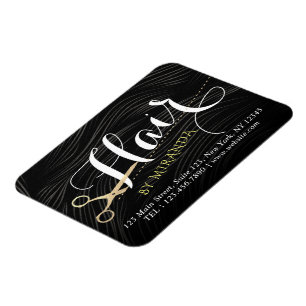 Hair Salon Hairstylist Modern Black Gold Scissors Magnet