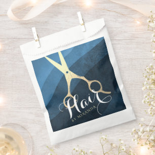 Hair Salon Hairstylist Modern Blue & Gold Scissors Favour Bag