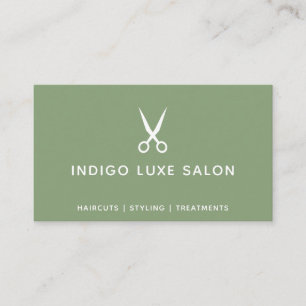 Hair Salon Hairstylist Modern Scissors Sage Green Business Card