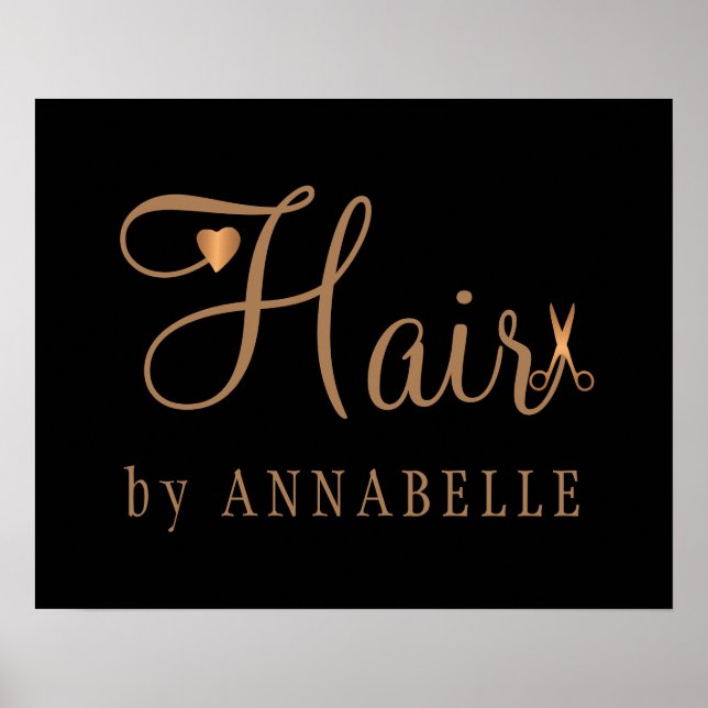 Hair salon hairstylist name copper gold glitter poster (Front)