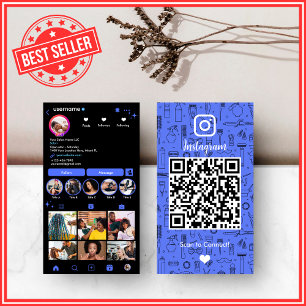 Hair Salon Instagram Blue    Social Media QR Code Business Card