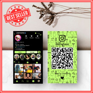 Hair Salon Instagram Lime Green   Social Media QR Business Card