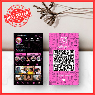 Hair Salon Instagram Pink    Social Media QR Code Business Card