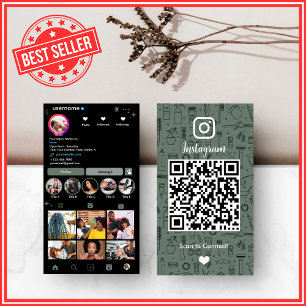 Hair Salon Instagram Sage Green   Social Media QR Business Card