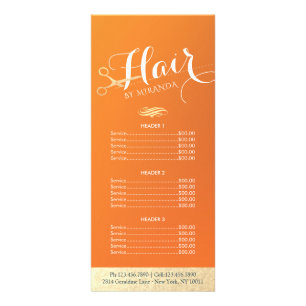 Hair Salon Makeup Orange Gold Scissors Price List Rack Card