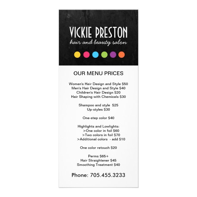 Hair Salon Menu Rack Cards (Front)
