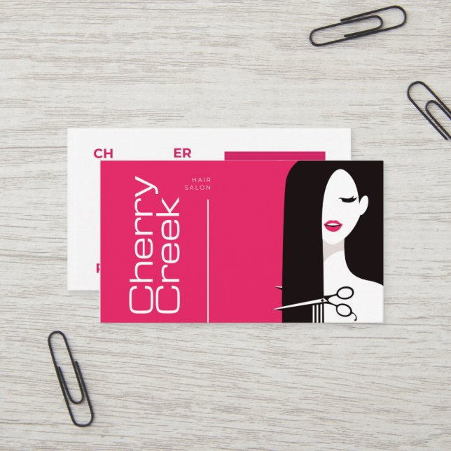  Hair Salon Modern Pink Black Beauty Salon  Business Card (Front/Back In Situ)