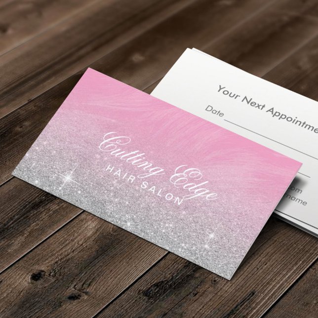 Hair Salon Modern Pink Silver Glitter Appointment Card (Creator Uploaded)