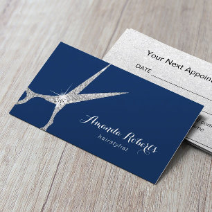 Hair Salon Modern Silver Scissor Navy Appointment Card