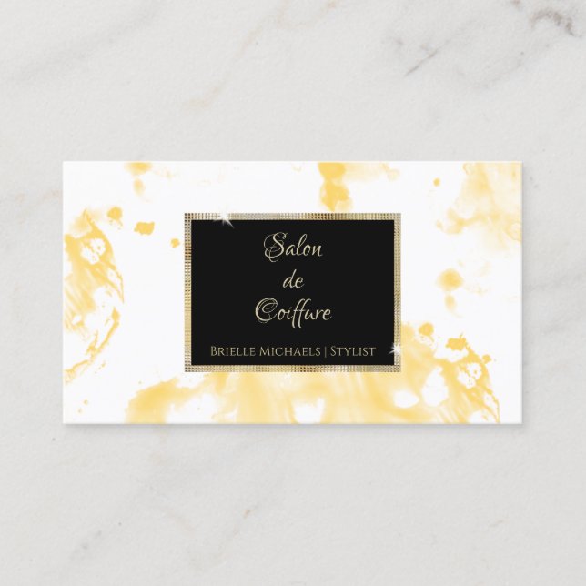 Hair Salon Modern Yellow Abstract Splash Business Card (Front)