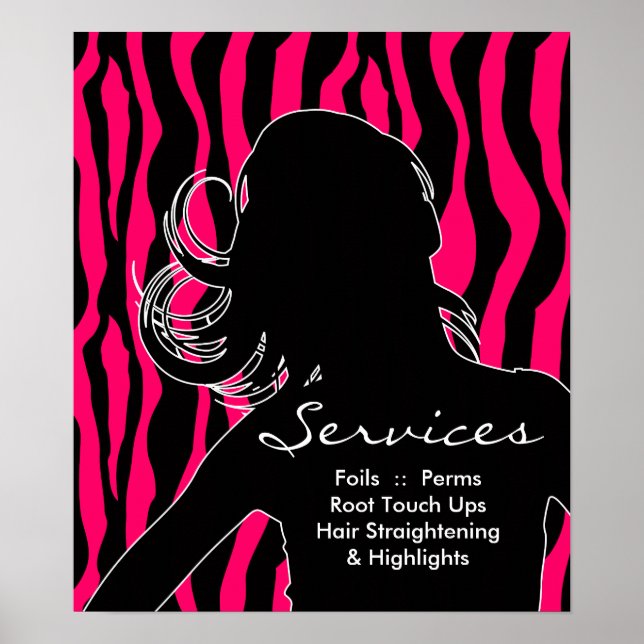 Hair Salon Posters Woman Pink Zebra (Front)