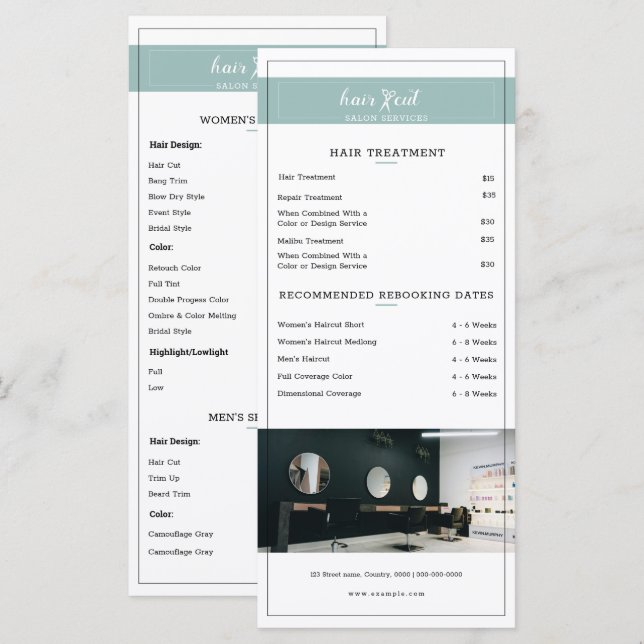 Hair Salon Price List Template – Minimal Design (Front/Back)