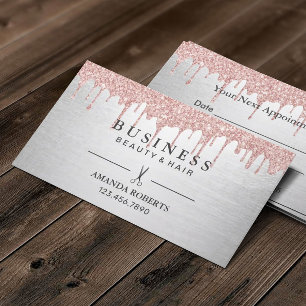 Hair Salon Rose Gold Drips Silver Appointment Card