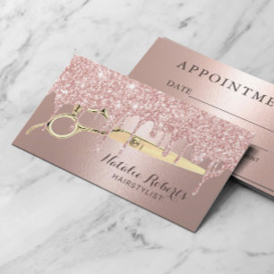 Hair Salon Rose Gold Glitter Drips Appointment Card