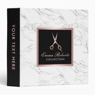 Hair Salon Rose Gold Scissor Elegant White Marble Binder