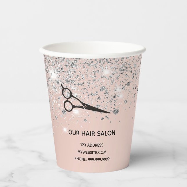 Hair salon rose gold silver lashes paper cups (Front)