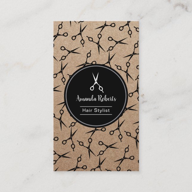 Hair Salon Scissor Pattern Rustic Appointment Card (Front)