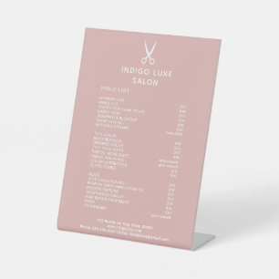 Hair Salon Scissors Dusty Pink Service Price List Pedestal Sign