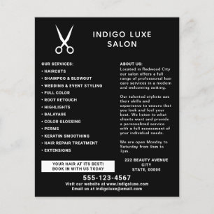 Hair Salon Scissors Modern Black Marketing Flyer