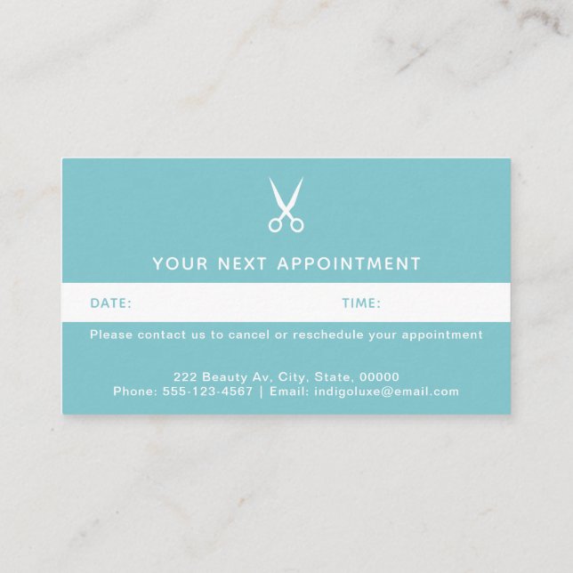 Hair Salon Scissors Modern Teal Appointment Card (Back)