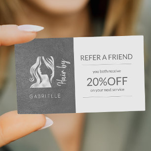 Hair Salon Silver Grey Logo Referral Template Card