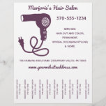 Hair Salon Stylist Flyer, Tear Off Strips Flyer<br><div class="desc">Get the word out about your hair salon or stylist business with this flyer that's easy to customize with all of your details. It features a fun retro style with an illustration of a vintage hairdryer in dark purple. This flyer is perfect for hanging in coffee shop and on community...</div>