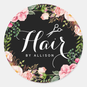 Hair Salon Stylist Typography Floral Wrapping Classic Round Sticker