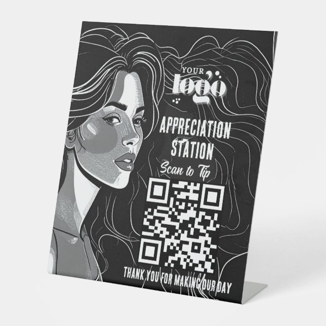 Hair Salon Tip Jar/Appreciation Station QR Code Pedestal Sign (Front)
