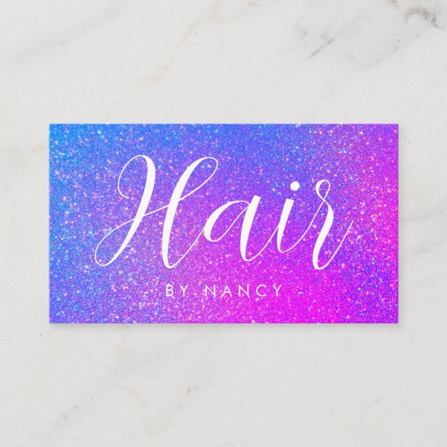 Hair  Salon Typography Purple Holographic Glitter  Business Card (Front)
