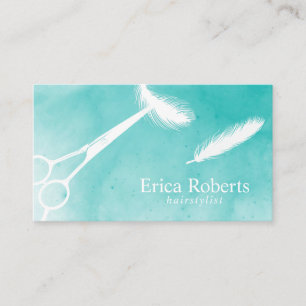 Hair Scissor & Feather Watercolor Appointment Card