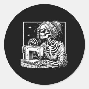 Hair Skeleton Sewer Quilter Halloween Sew Womens G Classic Round Sticker