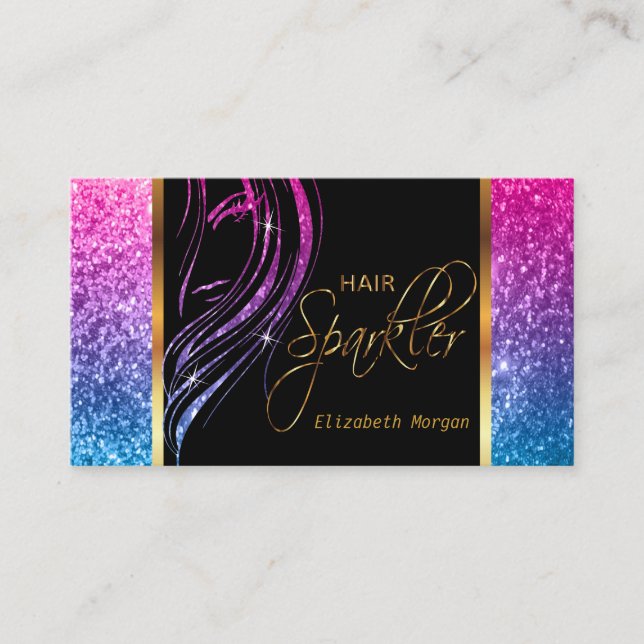 Hair Sparkler in a Girly Colorful Glitter Business Card (Front)