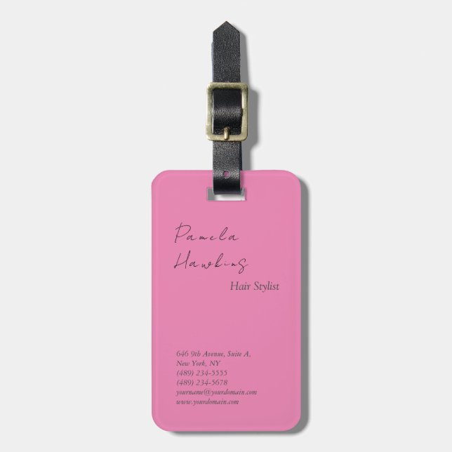 Hair stylish professional plain pink feminine luggage tag (Front Vertical)