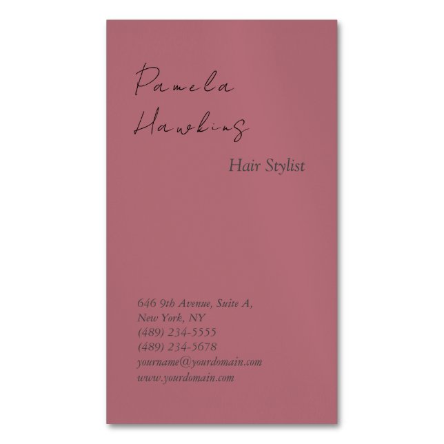 Hair stylish professional plain rose gold colour 	Magnetic business card (Front Vertical)