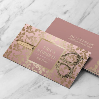Hair Stylist Antique Scissor Rose Gold Vintage Business Card