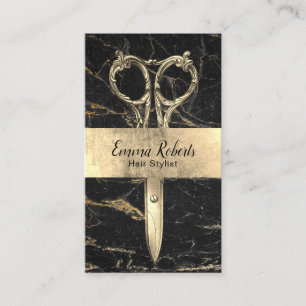 Hair Stylist Appointment Black & Gold Marble Salon Card