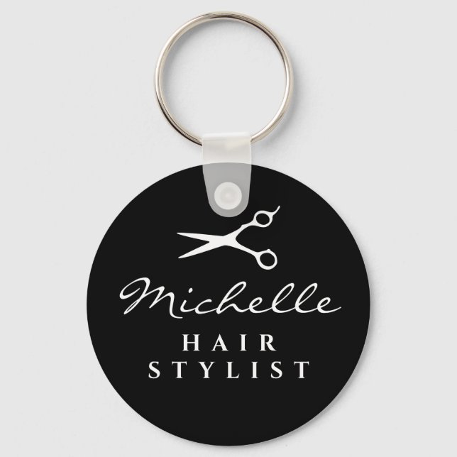 Hair stylist barber salon scissors custom name keychain (Front)