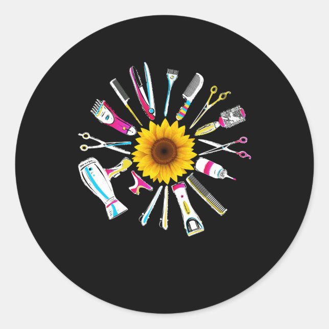 Hair Stylist Barber Tools Floral Classic Round Sticker (Front)