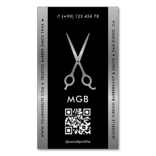 Hair Stylist Barbershop Silver Scissors Barber  Magnetic Business Card