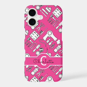 Hair Stylist Beautician Girly Pink Monogrammed