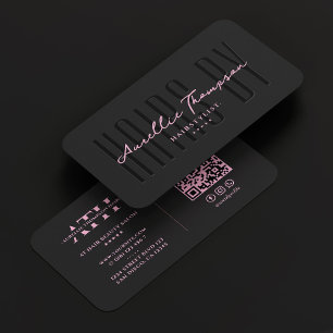 Hair Stylist Beauty Aesthetic Black Pink Script Business Card