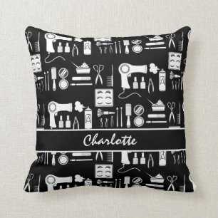 Hair Stylist Beauty Salon Black White Pattern Throw Pillow