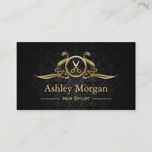 Hair Stylist Beauty Salon Gold Luxury Scissors Business Card (Front)