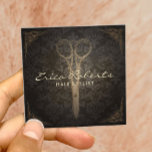 Hair Stylist Beauty Salon Vintage Scissor & Damask Square Business Card<br><div class="desc">Hair Stylist Beauty Salon Vintage Scissor & Damask Business Cards.</div>