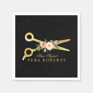 Hair Stylist black Damask Luxury Gold Scissors Napkin